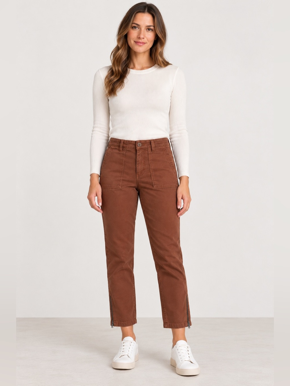 Liverpool Los Angeles Brown Ankle Pants Zip Ankle Size 8